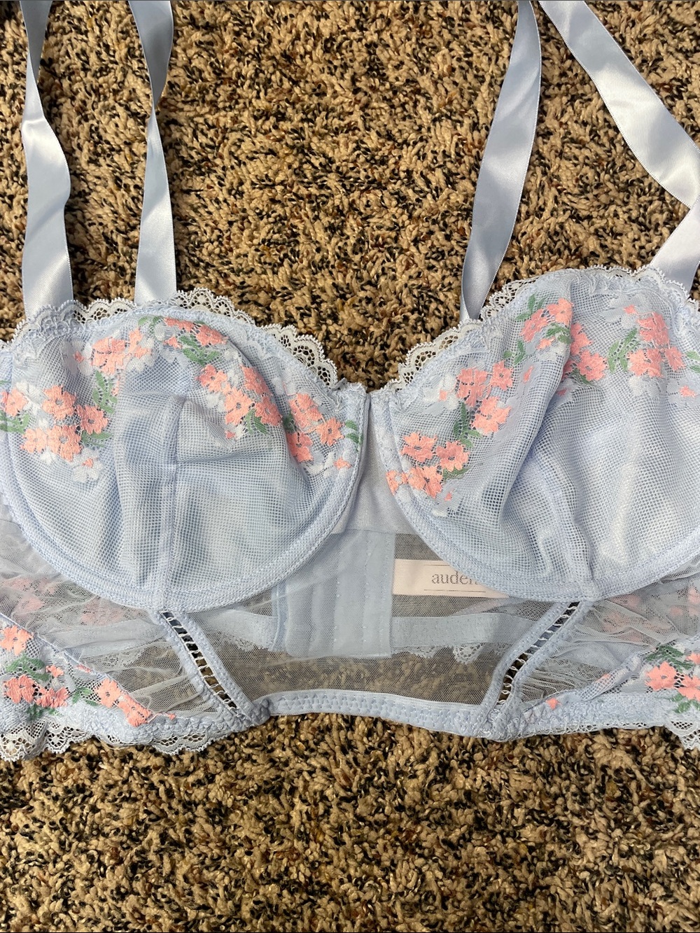 Auden Garden Party Lingerie Corset Longline Floral Sheer Bra Satin Straps NEW - Picture 5 of 7